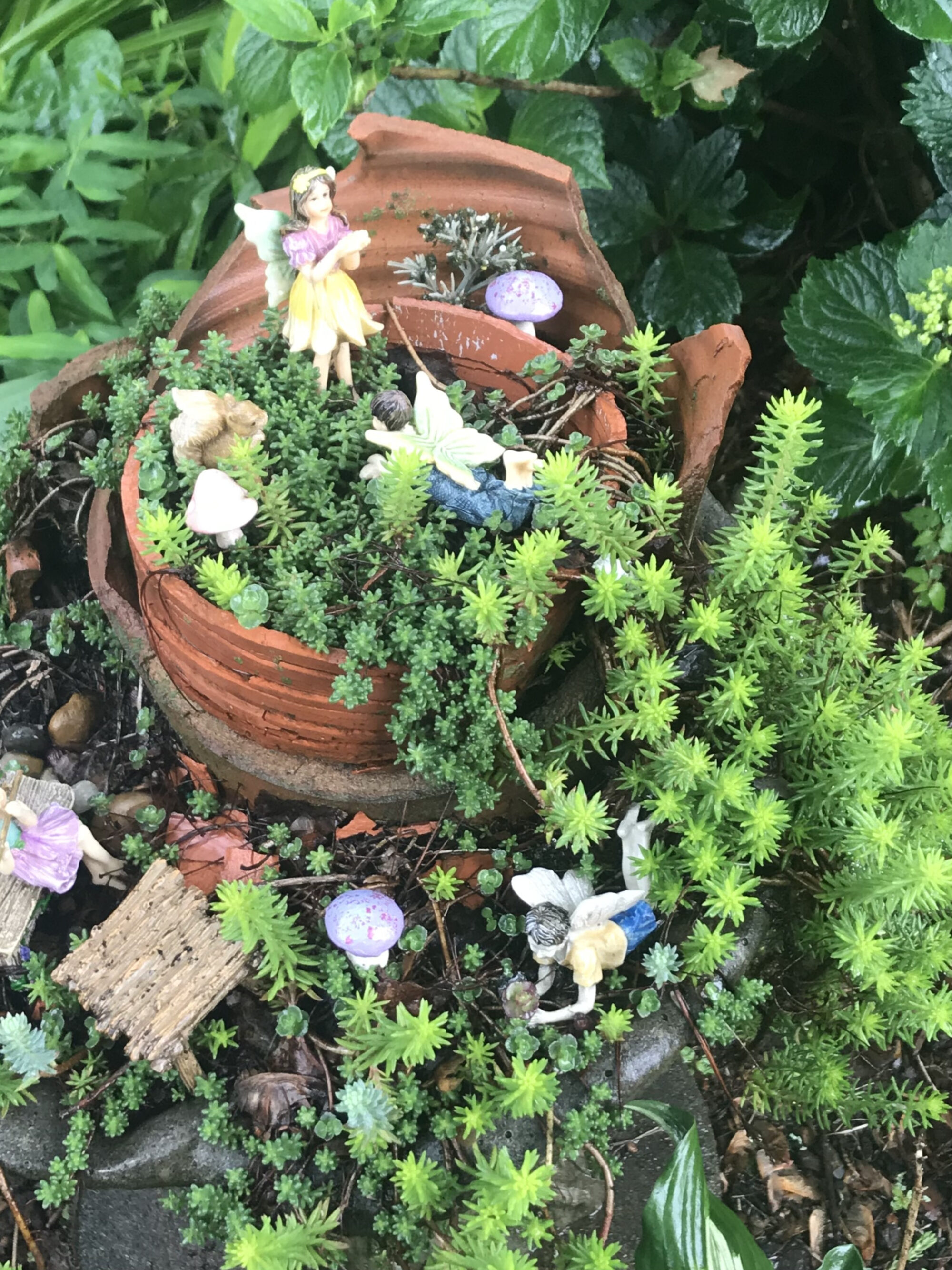 Upcycled fairy garden