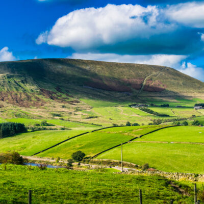 Scenic view on Pendle Hill on summer. Forest Of Bowland, Lancashire, England UK