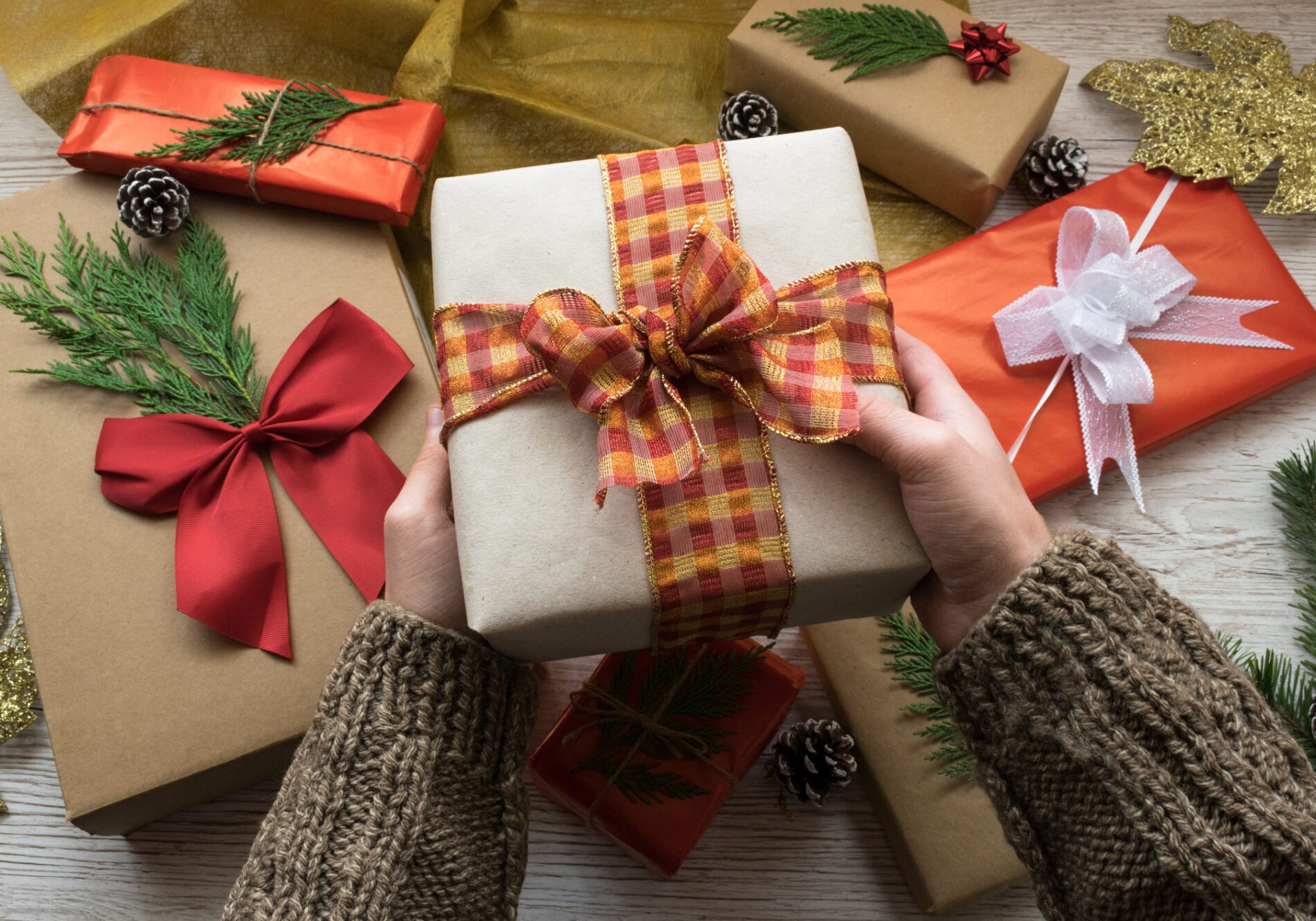 hands holding a christmas present