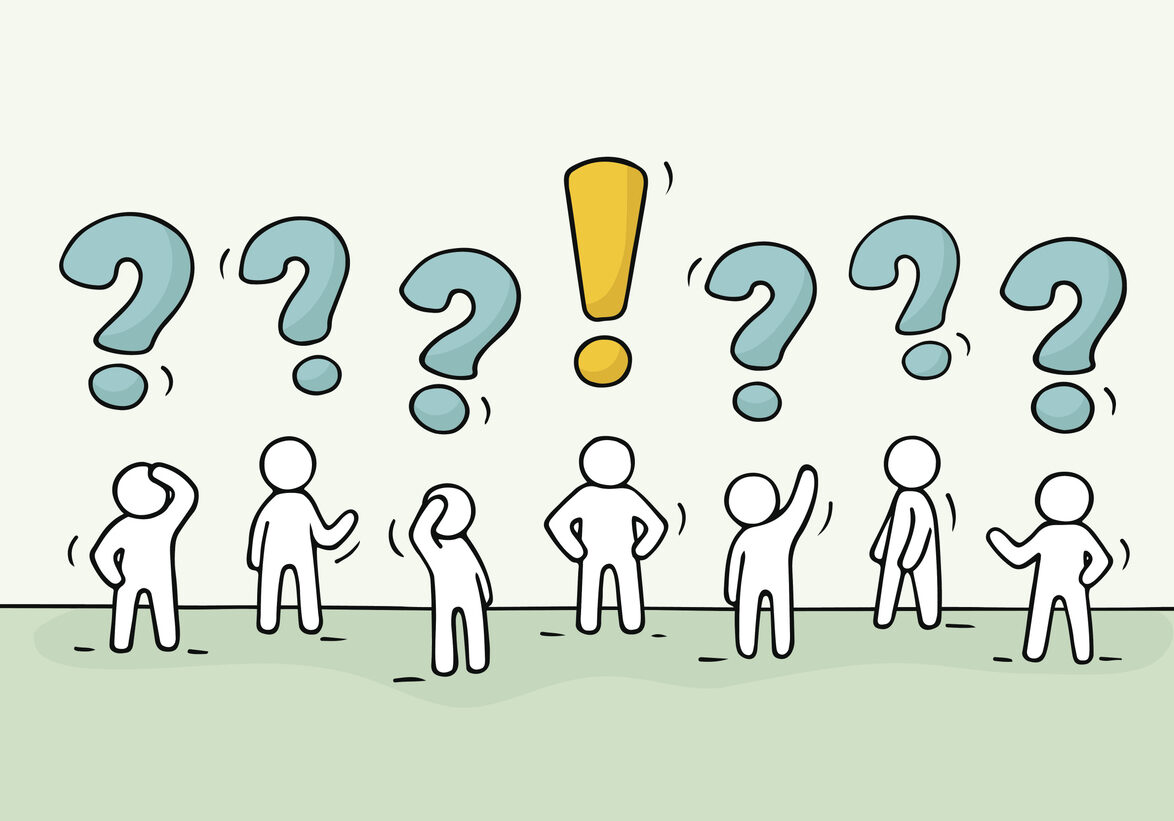 people with question sings and exclamation point. Ask the experts
